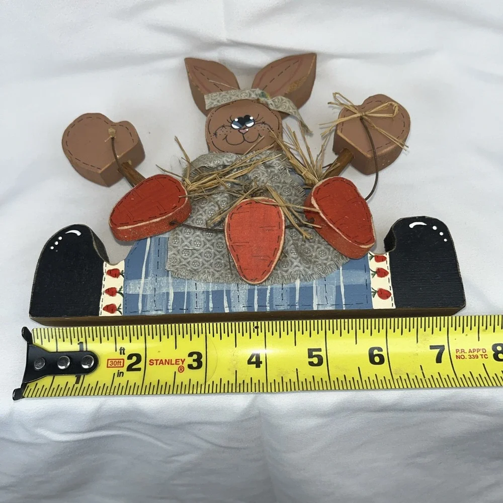 Vintage WOOD Easter Bunny Rabbit Carrots‎ RUSTIC RARE Primitive Hanging Decor 6